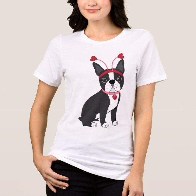 Camiseta Triblenda Adorable Boston Terrier Valentine (Anverso)