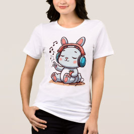 Camiseta Triblenda Adorable Bunny Enjoying Music with Headphones
