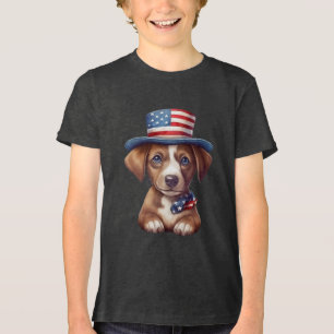 Camiseta Triblenda Adorable cachorro patriótico en Gorra estadouniden