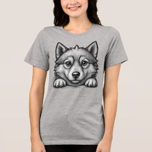 Camiseta Triblenda Adorable Husky Puppy Wood Engraving Style