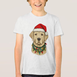 Camiseta Triblenda Adorable Labrador de Navidad con sombrero de Santa