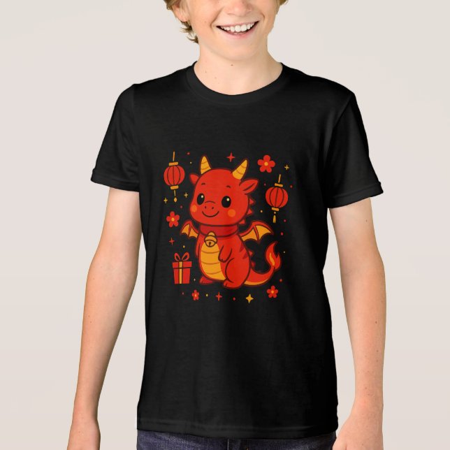 Camiseta Triblenda Adorable Lucky Dragon – Kawaii Prosperity Lanterns (Anverso)