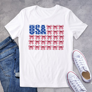 Camiseta Triblenda Adorable USA Gingham Coquette Bow Patriotic