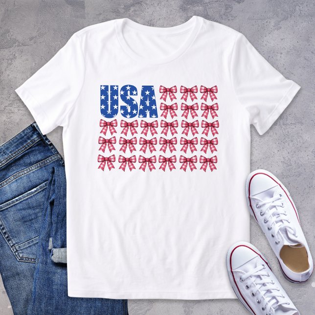 Camiseta Triblenda Adorable USA Gingham Coquette Bow Patriotic (Subido por el creador)