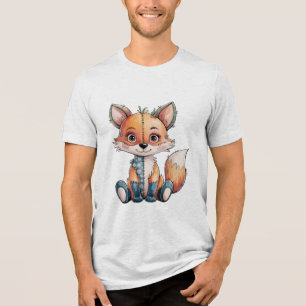 Camiseta Triblenda Adorable Watercolor Floral Patchwork Fox