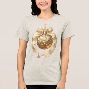 Camiseta Triblenda Adorno de Navidad Elegante Beige y Marrón