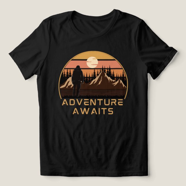 Camiseta Triblenda Adventure Begins Camping Senderismo , la aventura  (Diseño delantero )