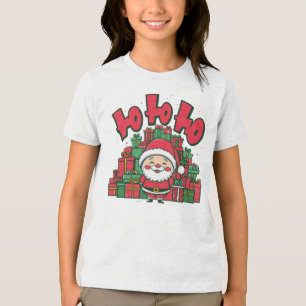 Camiseta Triblenda Alegre Papá Noel de Dibujos Animados Navidad