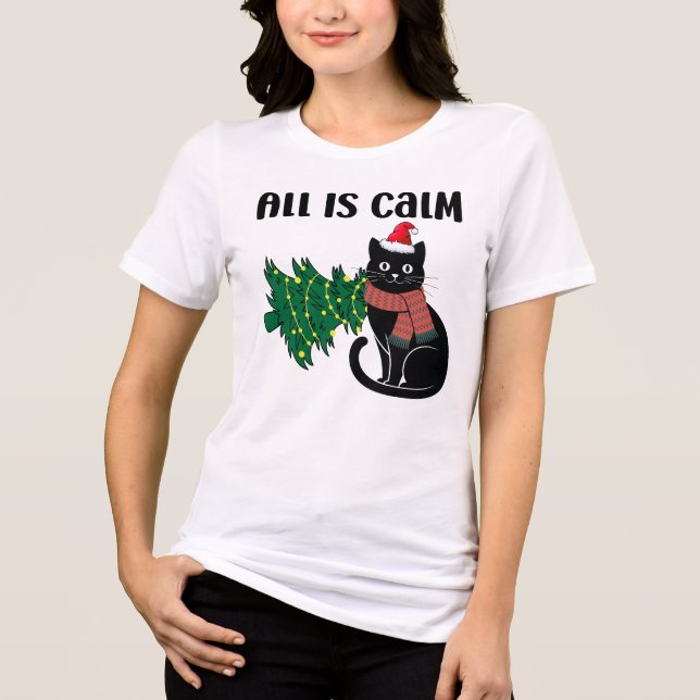 Camiseta Triblenda All Is Calm Christmas Black Cat Funny (Anverso)