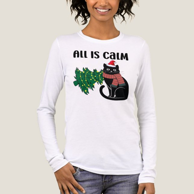 Camiseta Triblenda All Is Calm Christmas Black Cat Funny (Anverso)