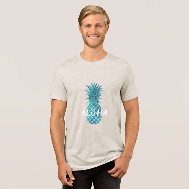 Camiseta Triblenda Aloha de piña tropical azul turquesa (Anverso Completa)
