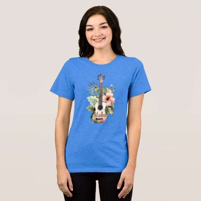Camiseta Triblenda Aloha Tropical Hibiscus Flower Guitar (Anverso Completo )