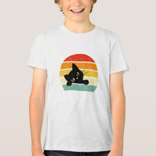 Camiseta Triblenda Amanecer retro de peeking de gato negro lindo