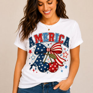 Camiseta Triblenda Americana Patriotic Cherries & Bow T-Shirt   Cute 