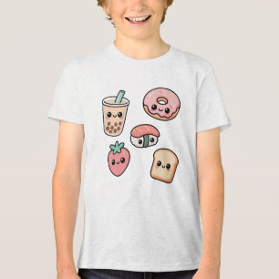 Camiseta Triblenda Amigos culinarios kawaii - té de burbuja, donut, r
