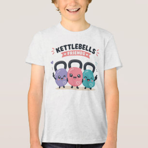 Camiseta Triblenda Amigos Cute Kettlebells Diseño Kawaii Fitness