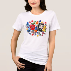 Camiseta Triblenda Amigos de útiles escolares bordados de dibujos ani