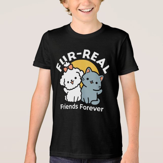 Camiseta Triblenda Amigos De Verdad Para Siempre | Dúo de gato y perr (Anverso)