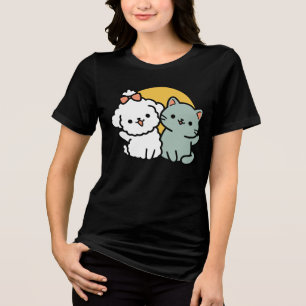 Camiseta Triblenda Amigos De Verdad Para Siempre Dúo de gato y perr