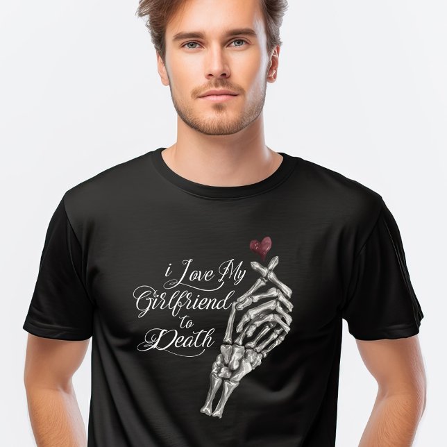 Camiseta Triblenda Amo a mi novia a la muerte Skeleton Hand Heart (I Love My Girlfriend to Death Skeleton Hand Heart T-Shirt)