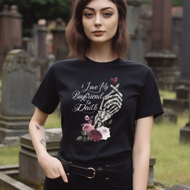 Camiseta Triblenda Amo a mi novio hasta la muerte Skeleton Hand Heart (I Love My Boyfriend to Death Skeleton Hand Heart T-Shirt)