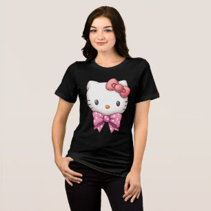 Camiseta Triblenda Amuleto de Gatito con Lazo Rosa