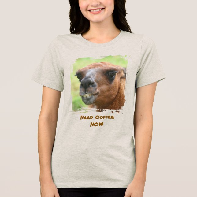 Camiseta Triblenda Angry Llama Need Coffee Humor Funny  (Anverso)