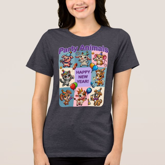 Camiseta Triblenda Animales fiestas "Feliz Año Nuevo" (Anverso)