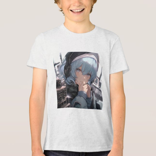 Camiseta Triblenda Anime chica con auriculares (Anverso)
