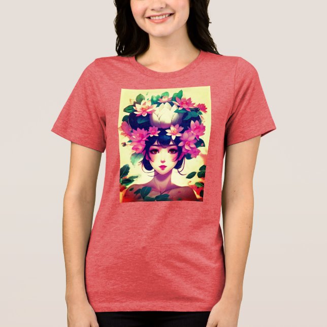Camiseta Triblenda Anime Girl Crowned with Lotus Blossoms (Anverso)