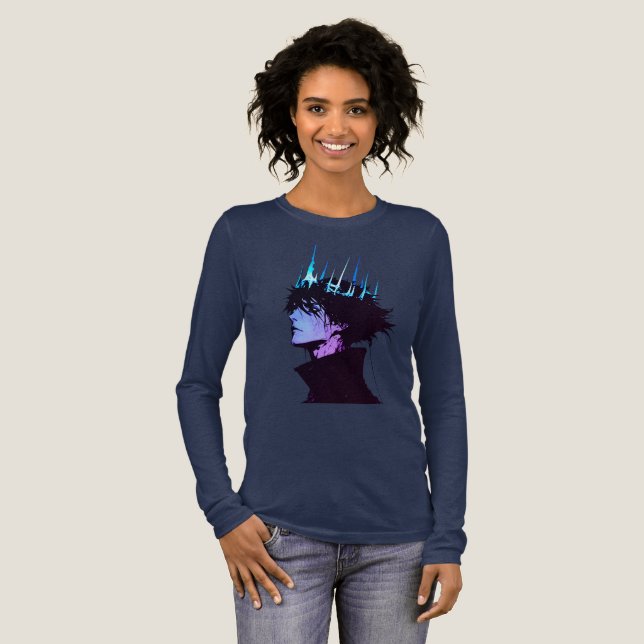 Camiseta Triblenda Anime King Gothic Male Portrait with Blue Crown (Anverso Completo)