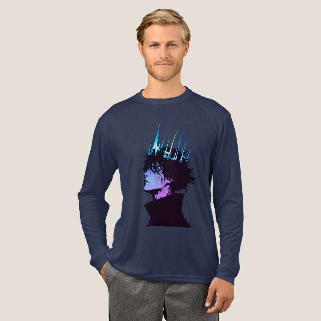Camiseta Triblenda Anime King Gothic Male Portrait with Blue Crown (Anverso Completo)