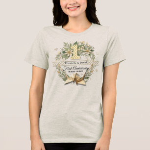 Camiseta Triblenda Aniversario de bodas de papel con grullas florales