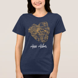 Camiseta Triblenda Ann Arbor Michigan Street Map Blue and Maize