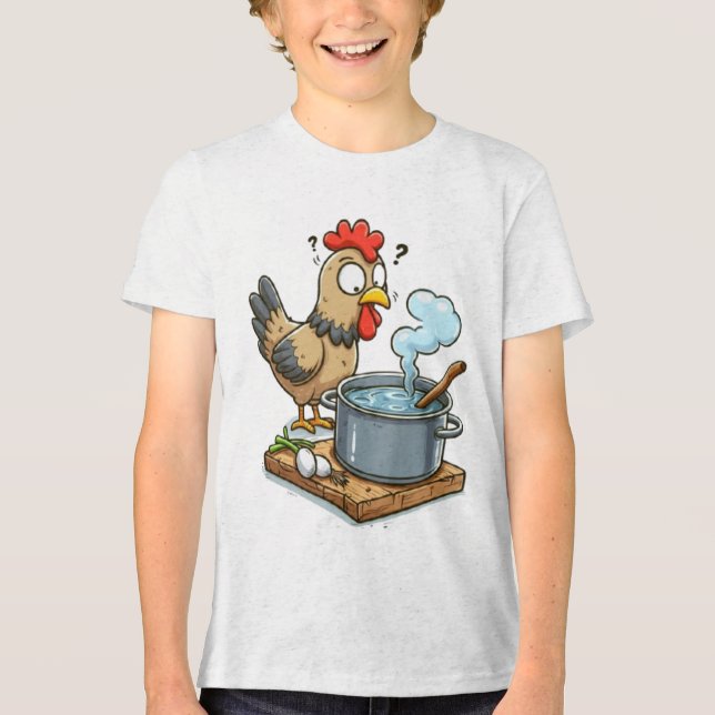 Camiseta Triblenda Apron de pollo de cocina divertida - Hen haciendo  (Anverso)