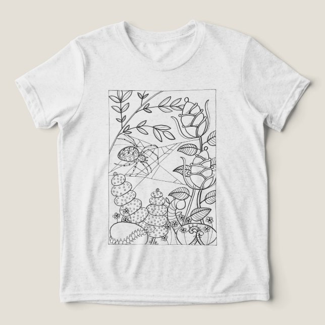 Camiseta Triblenda Araña de jardín con flores de fantasía (Diseño delantero )