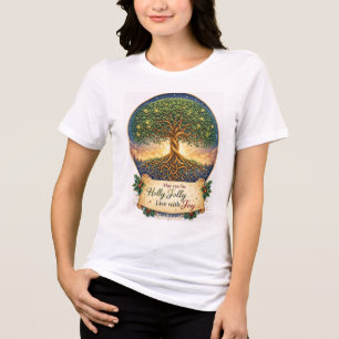 Camiseta Triblenda Árbol de la Vida Festivo Holly Jolly Gráfico para 