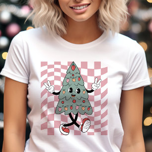 Camiseta Triblenda Árbol de Navidad Bailando Cuadrillé Rosa Retro