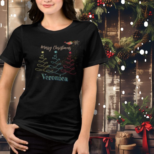 Camiseta Triblenda Árbol de Navidad con pájaro (Christmas Tree with Bird Tri-Blend Shirt)