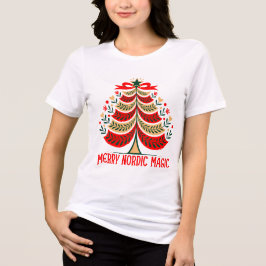 Camiseta Triblenda Árbol de Navidad de Arte Popular Mágico Nórdico Al