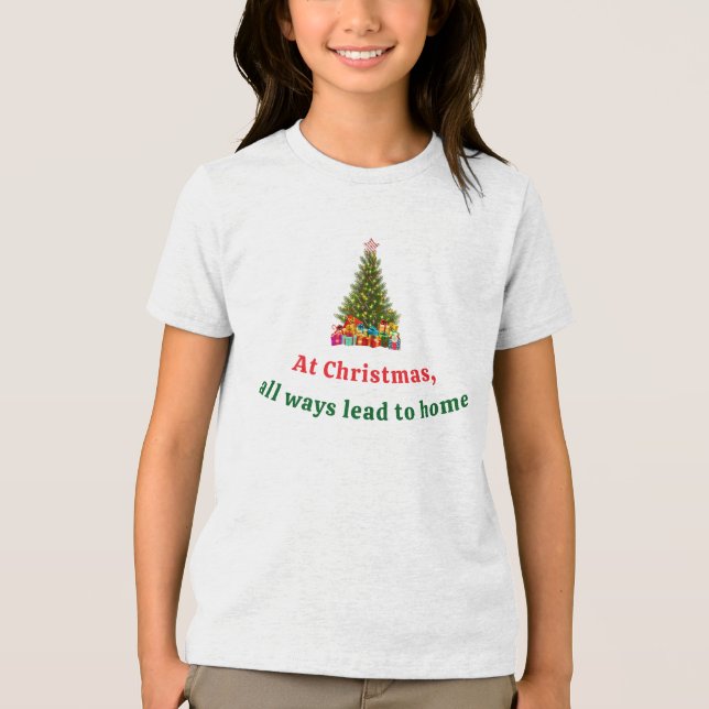Camiseta Triblenda Árbol navideño con estrella presenta vacaciones (Anverso)