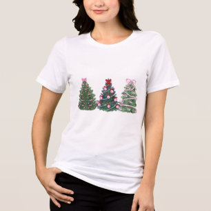 Camiseta Triblenda Árboles de Navidad de trío lindos con decoración r