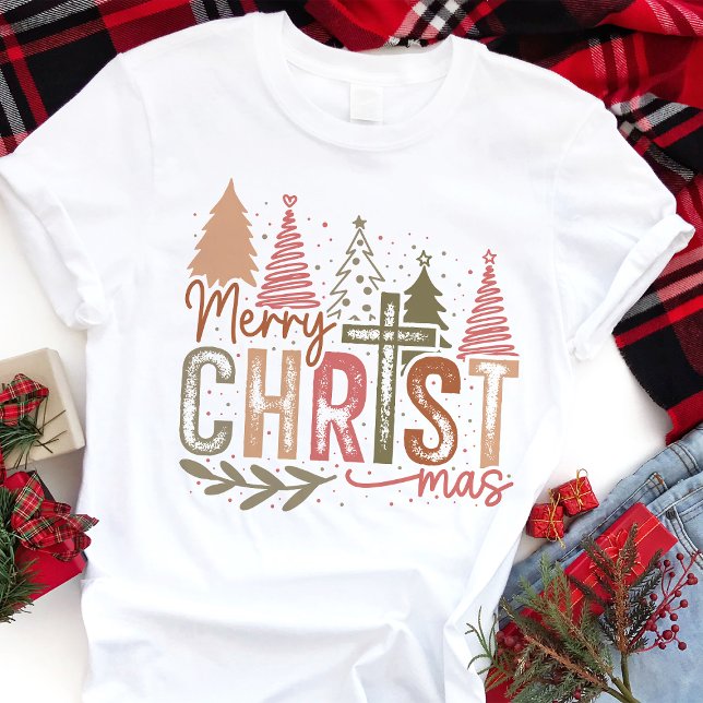 Camiseta Triblenda Árboles Rusticos Cristianos de Feliz Navidad (Subido por el creador)
