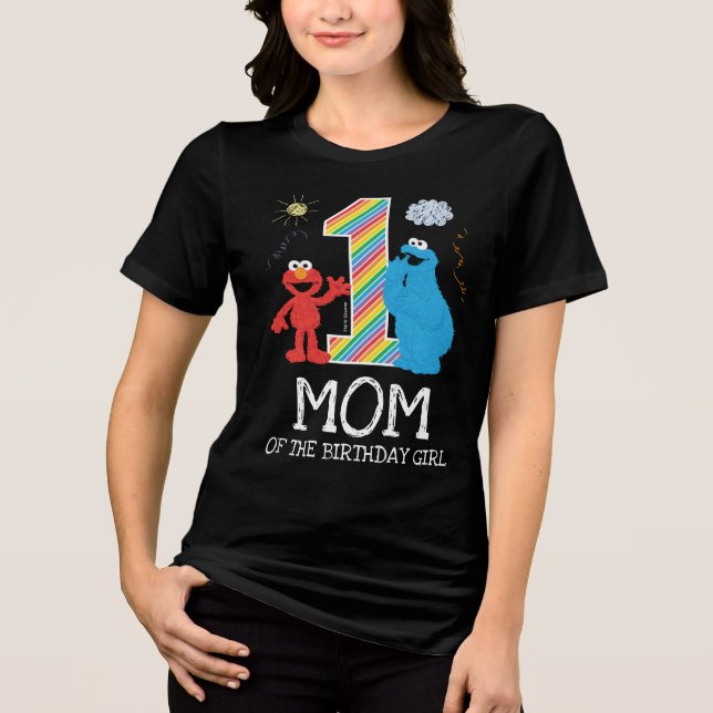 Camiseta Triblenda Arcoiris de Plaza Sésamo primer cumpleaños | Mamá (Anverso)