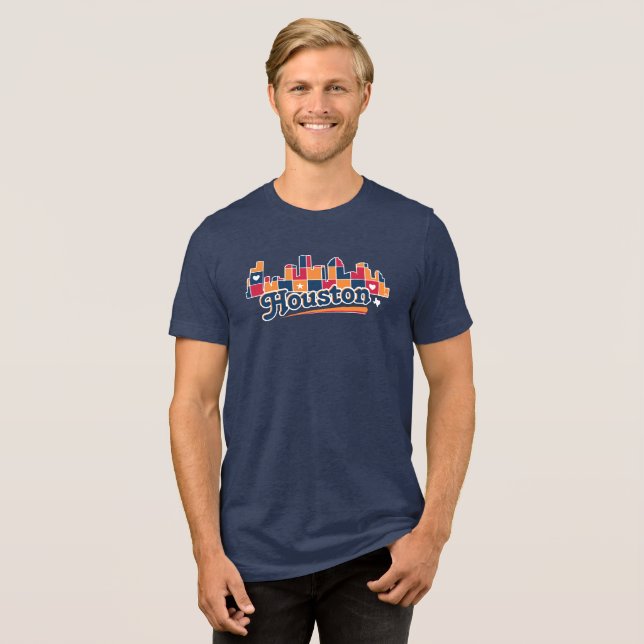 Camiseta Triblenda Armada de Patchwork del Skyline de Houston (Anverso Completa)