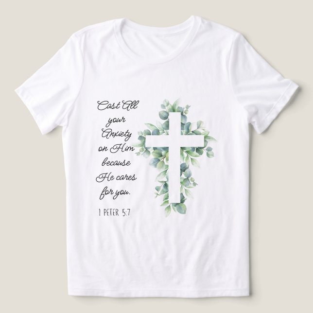 Camiseta Triblenda Arrojar toda tu ansiedad sobre él Eucalyptus Cross (Diseño delantero )