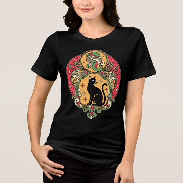 Camiseta Triblenda Art Nouveau Black Cat Design (Anverso)