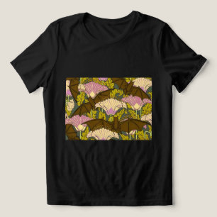 Camiseta Triblenda Art Nouveau Murciélagos y Flores Gótico 