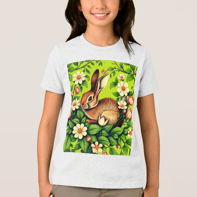 Camiseta Triblenda Art Nouveau Wild Rabbit and Flowers (Anverso)