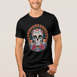 Camiseta Triblenda Arte Colorido de Cráneo de Azúcar del Día de Muert